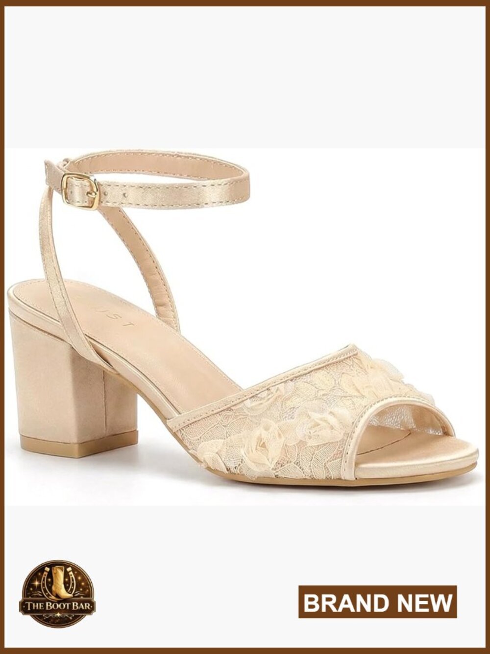 Lace Floral Ankle Strap Satin Chunky Heel Sandals Wedding